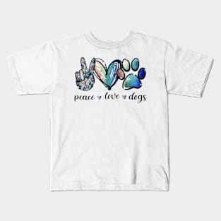 Dog Lover Peace Love Dogs Puppy Paw Kids T-Shirt